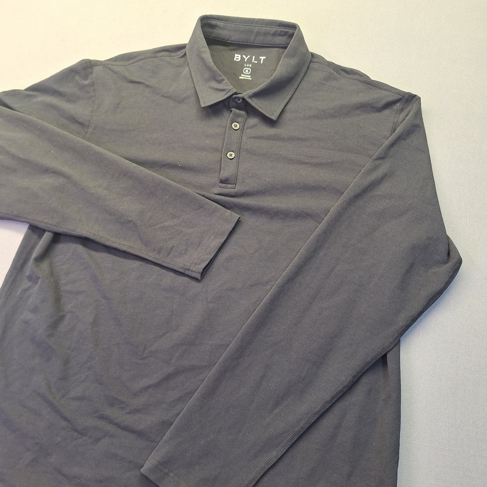BYLT Lux Long Sleeve Polo Shirt Mens XL Black MTPOL0188-001-XL Casual Everyday